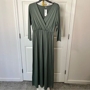 Mother Bee Maternity Long 3/4 Sleeve Green Maxi Dress